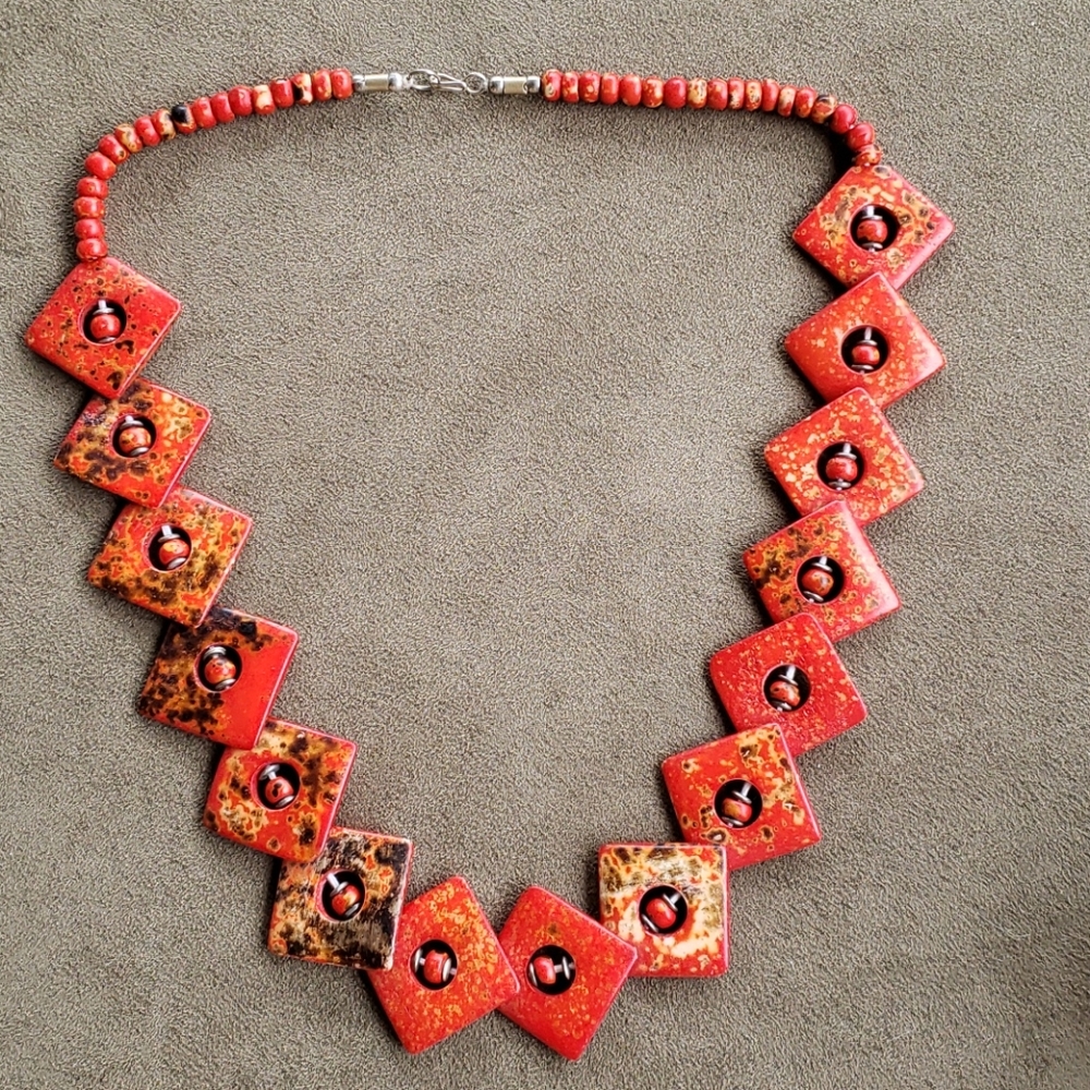 Square Beaded Egyptian Statement Necklace